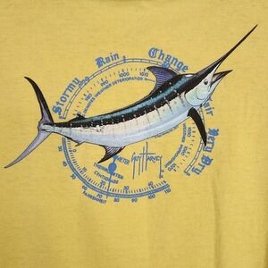 Guy Harvey Marlin Fishing T-Shirt Graphic Crew Neck Short Sleeve Yellow‎ XL